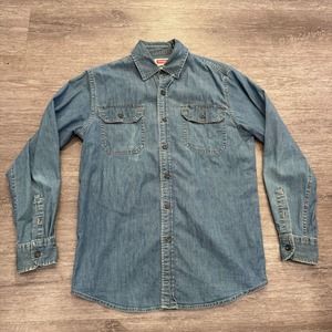 Wrangler Shirt Mens Small Blue Denim Chambray Button Up Long Sleeve Western‎